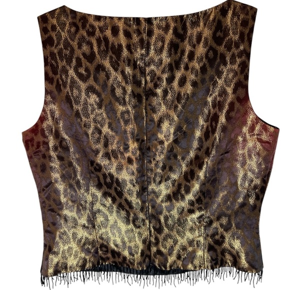NEW Vintage Ronnie Nichole Leopard Shimmer Sleeveless Top with beaded fringe - Picture 4 of 4
